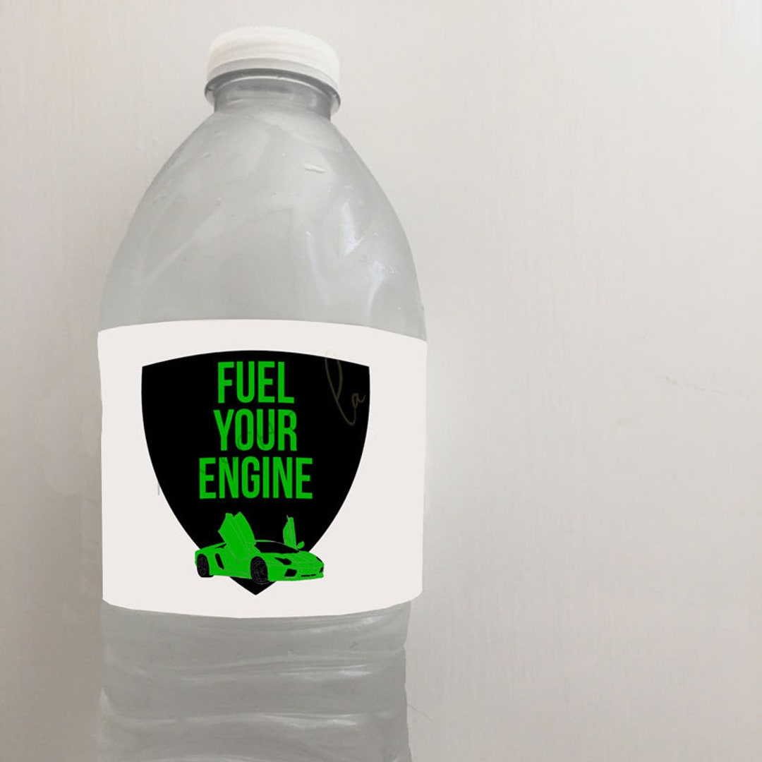 PRINTABLE fuel Your Engine Water Bottle Labels for Green Supercar Party
