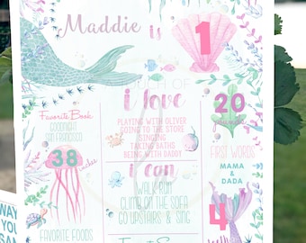 EDITABLE PRINTABLE Mermaid 1st Party Milestone Poster (16 x 20), Mermaid Party First Birthday Favorites Poster, Mermaid 1st Birthday Poster
