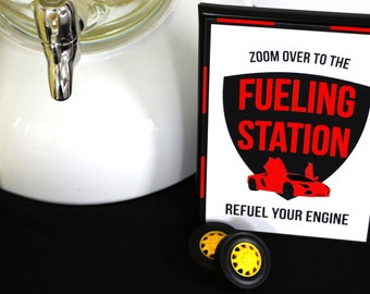 PRINTABLE Red and Black Luxury Car Party Fueling Station Sign (5x7), Red and Black Luxury Car Party Drink Sign, Red Car Party Fuel Up Sign