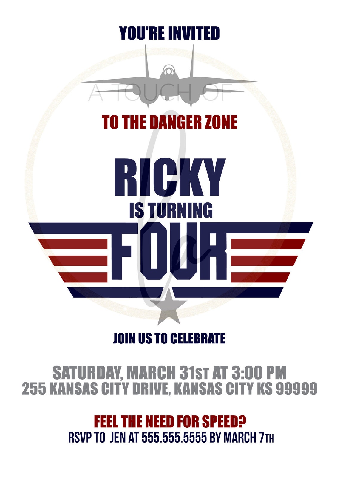 EDITABLE PRINTABLE Top Gun FOURTH Birthday Party Invitation 5 Etsy