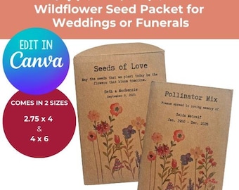 EDITABLE PRINTABLE Personalized Vintage Wildflower seed packets wedding favor wildflower funeral seed favor Gift Gardeners and Friends