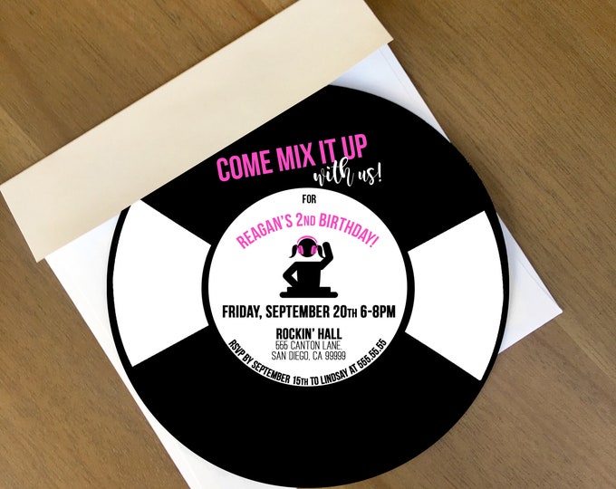 PRINTABLE Pink Record Invitation 6 X 6 Digital Music Themed - Etsy