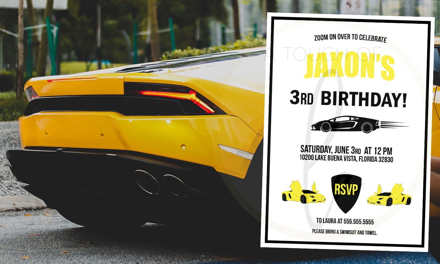 Customized Printable Yellow Supercar Birthday Party Invitation Etsy