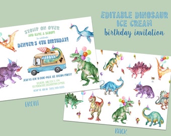 EDITABLE PRINTABLE Dinosaur Ice Cream Invitation, Dino Ice Cream Party Invite, Dinosaur Birthday Invitation, Dino Party Invite