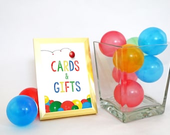 PRINTABLE "Cards and Gifts" Ball Party Sign (5 x 7), Ball Birthday Party Gifts Sign, Digital Let's Have a Ball Party Gift Sign
