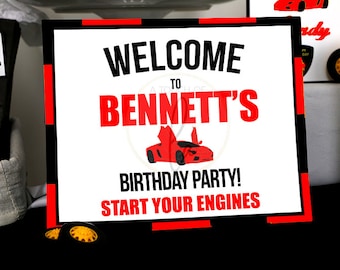 EDITABLE PDF Red Supercar Birthday Party Welcome Sign, Red Supercar Party Welcome Sign, Editable PDF Welcome Sign