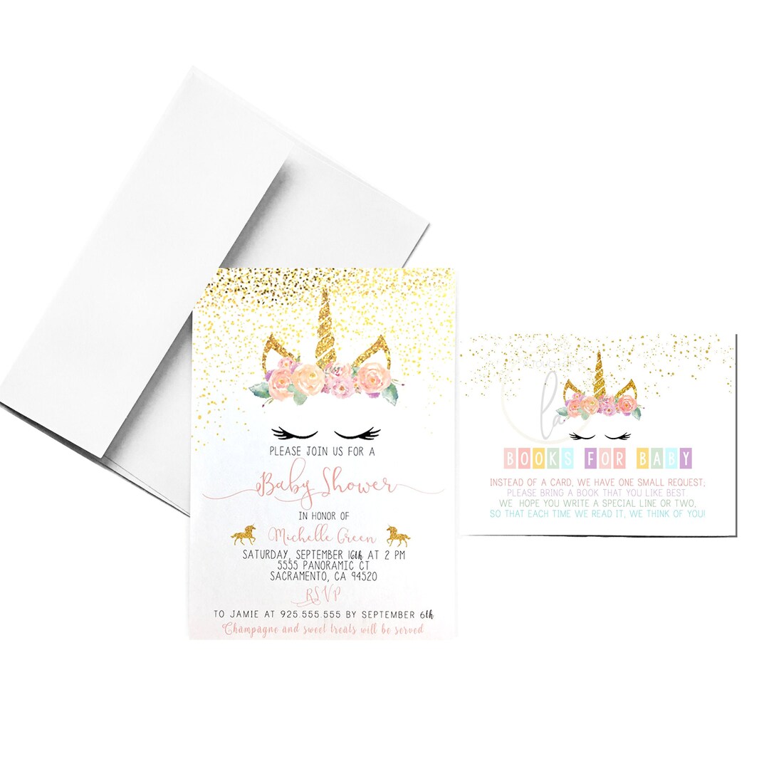 PRINTABLE Unicorn Baby Shower books for Baby Insert Card 5.5 X 4 ...