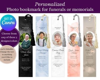 Personalized Photo Bookmark for Funerals Editable Bookmark Memorial Keepsake for Celebration of Life Funeral Favors Custom Bookmark