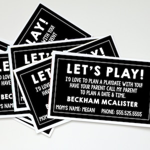 EDITABLE PRINTABLE Monochromatic Playdate Cards Printable Black and White Kid Moving Playdate Cards for Kindergarten Kids Business Cards