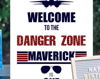 PRINTABLE "Maverick is ONE"  FIghter Jet Birthday Party Welcome Sign (16 x 20), Digital Fighter Jet Maverick 1st Birthday Poster