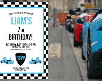EDITABLE PRINTABLE Blue Supercar Birthday Party Invitation (5 x 7), Supercar Party Invite, Personalized Blue Luxury Car Party Invitation