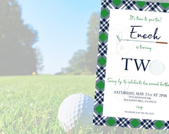 Two Year Old Golf Party Invitation Time to Partee Golf Invite Second Birdie 2 Year Old Golf Theme Golf Birthday 2 Years Old Golf Party Theme