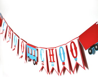PRINTABLE Train Birthday "Choo Choo" Banner, Train Birthday Banner, Chugga Chugga Choo Choo Birthday Banner, Train Party Banner