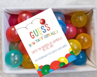 PRINTABLE "Guess How Many Balls Are In The Jar" Ball Party Sign (5 x 7), Ball Birthday Party Gumball Sign, Printable Ball Party Game Sign