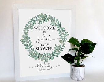 EDITABLE PRINTABLE Greenery Baby Shower Welcome Sign PDF (16 x 20), Baby Shower Welcome Sign, Digital Gender Neutral Shower Welcome Sign