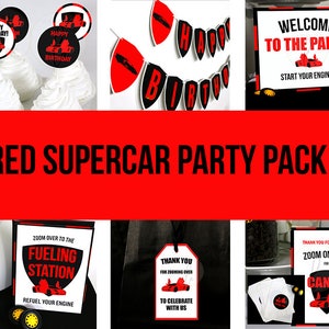 PRINTABLE Red Luxury Car Party Supplies, Red Luxury Car Birthday Decorations, Red Supercar Party Pack, Red Luxury Car Birthday Supplies