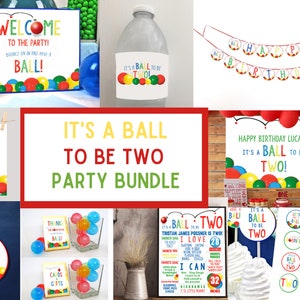 PRINTABLE Ultimate Let's Have a Ball 2nd Birthday Party Pack It's a Ball to Be Two Bouncy Ball Theme 2-Year-Old Birthday Bundle