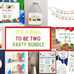 PRINTABLE Ultimate Let&#39;s Have a Ball 2nd Birthday Party Pack It&#39;s a Ball to Be Two Bouncy Ball Theme 2-Year-Old Birthday Bundle