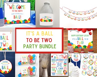 PRINTABLE Ultimate Let's Have a Ball 2nd Birthday Party Pack It's a Ball to Be Two Bouncy Ball Theme 2-Year-Old Birthday Bundle