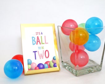 PRINTABLE Girly "It's A Ball to be Two" (5 x 7) Sign, Pink & Purple Let's Have a Ball 2nd Birthday Party Sign, Girl It's A Ball to be TWO