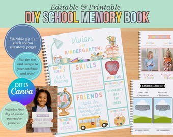 Printable DIY School Memory Book back to school organization school keepsake book, Kids File Box Back to School organization school album