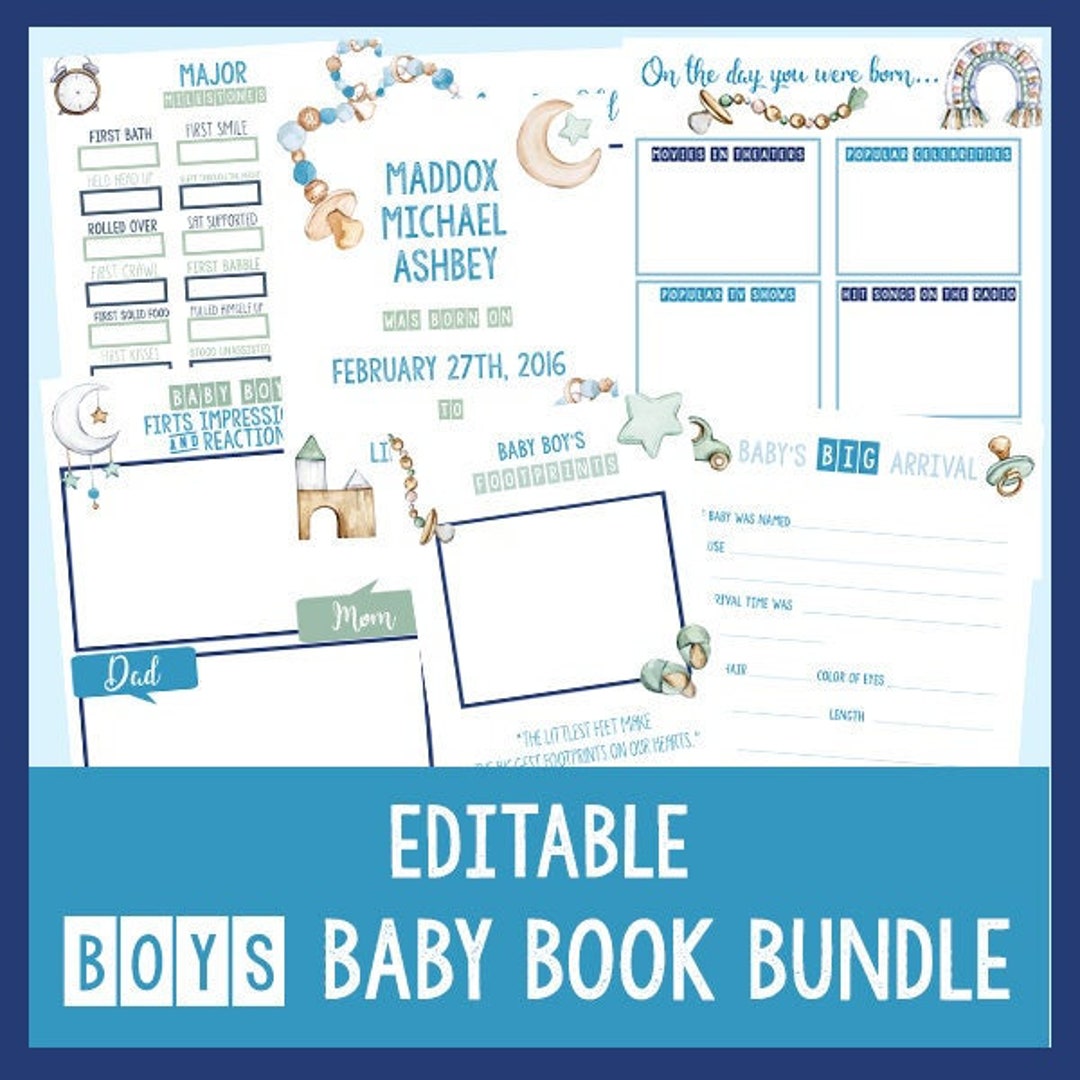 EDITABLE PRINTABLE Baby Book Pages for Boys, Boy's Baby Book Pages