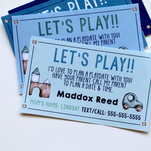 EDITABLE PRINTABLE Boy's Playdate Cards Printable Kid Moving Playdate Cards for Kindergarten Kids Business Cards Mommy Phone Number Cards