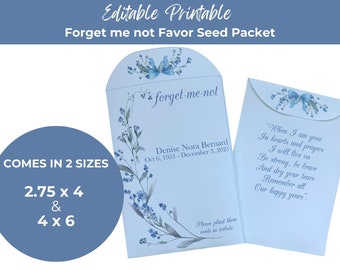 EDITABLE PRINTABLE Forget Me Not personalized seed packet favor memorial service custom funeral favors Funeral Seed Packet Template