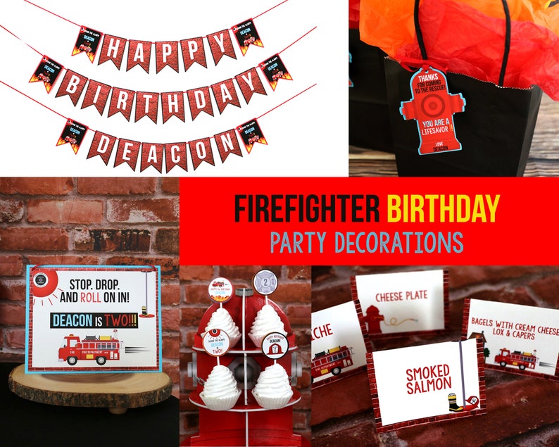 Firefighter Birthday Decorations Firefighter Party Decor Fireman Party Supplies DIGITAL EDITABLE Firefighter Birthday Party Supplies