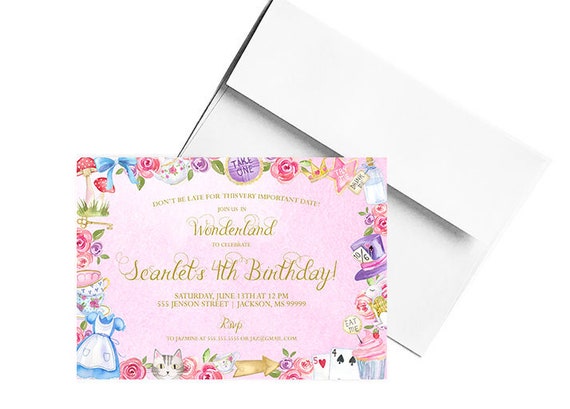 Personalised Alice In Wonderland Birthday Party Invitations Photo Invites  x10 