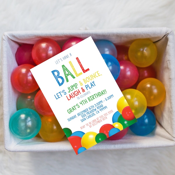 EDITIERBARE DRUCKBARE Einladung zur Ball-Geburtstagsfeier, bearbeitbare Einladung zur Ballfeier pdf, Print Custom Einladung zur Ballparty