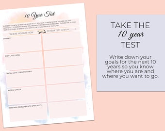 PRINTABLE 10 Year Test, Personal Development 10 Year Plan, Financial 10 Year Plan, Relationship 10 Year Plan, 10 Year Goals Worksheet