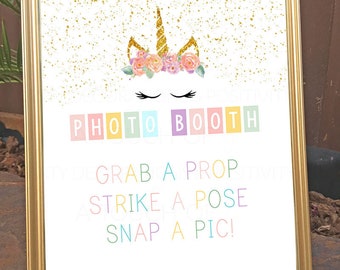 PRINTABLE Unicorn Party Photo Booth Sign (8 x 10), Unicorn Birthday Party Photo Booth Sign, Unicorn Baby Shower Photo Booth Sign