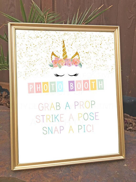 Unicorn Party Printable Sign Unicorn Party Photo Booth Props Sign Rainbow Unicorn Birthday Party Decorations Grab A Prop /& Strike a Pose