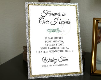 EDITABLE PRINTABLE Masculine Funeral Guest Book Sign (5 x 7), Male Celebration of Life Activity Sign, Funeral Sign, Forever in Our Hearts