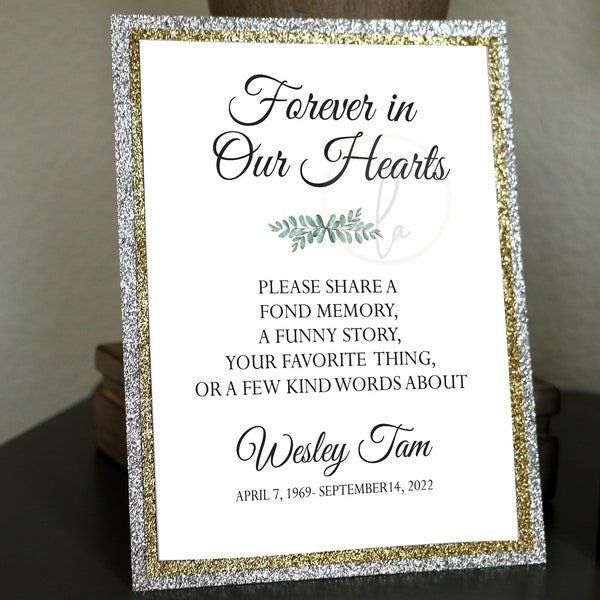 EDITABLE PRINTABLE Masculine Funeral Guest Book Sign (5 x 7), Male Celebration of Life Activity Sign, Funeral Sign, Forever in Our Hearts