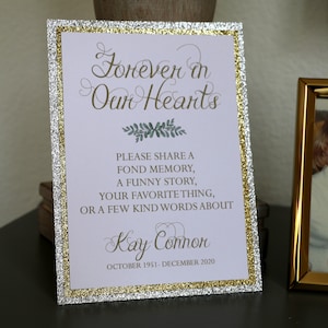 EDITABLE PRINTABLE Funeral Guest Book Sign (5 x 7), Celebration of Life Activity Sign, Funeral Sign, Forever in Our Hearts Sign