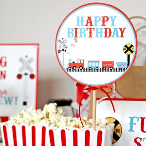 PRINTABLE Train Birthday Party Circles, Choo Choo Train Party Centerpiece Sticks, Train Party Theme Cake Topper, Train Party Stickers