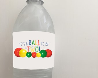 PRINTABLE "It's a Ball to Be TWO", Water Bottle Labels, Let's Have a Ball 2nd Birthday Water Bottle Labels, Ball Party Waterbottle Labels