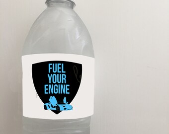 PRINTABLE "Fuel Your Engine" Water Bottle Labels for Blue Supercar Party, Digital Blue Supercar Party Jet Fuel Water Bottle Labels