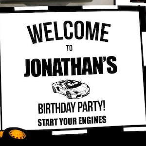 EDITABLE PDF Black and White Luxury Car Birthday Party Welcome Sign 8x10, Black Sports Car Party Welcome Sign, Editable Car Welcome Sign
