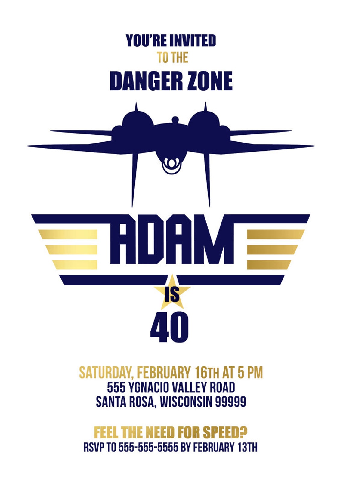 CUSTOMIZED PRINTABLE Top Gun Party Invitation 5 x 7 Digital Etsy