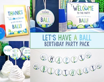 PRINTABLE Blue & Green Ball Birthday Party Supplies, Let's Have A Ball Birthday Decorations, Ball Party Supplies, Ball Birthday Party Pack