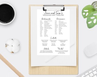 EDITABLE Black and White Wedding Day Timeline Photo (5 x 7), Minimalistic Wedding Day Schedule, Basic Printable Wedding Agenda