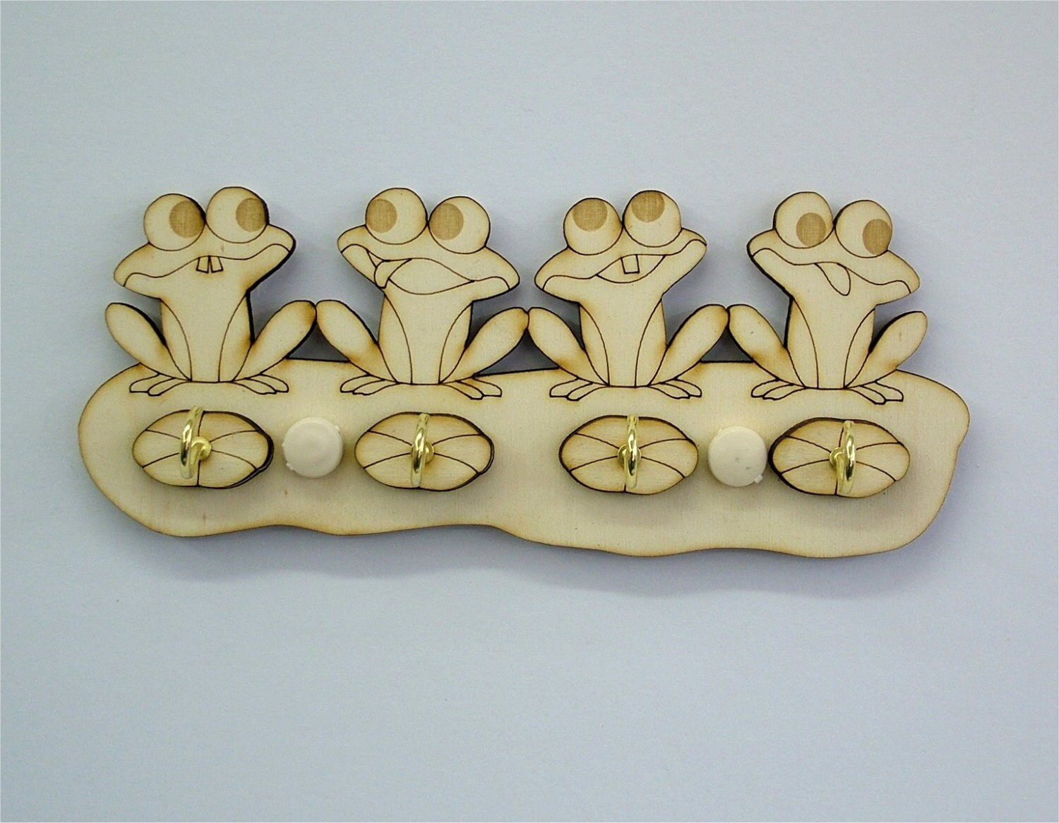 Wooden Key Holder 4 Frogs Key Holder 4 Key Brass Coloured Etsy