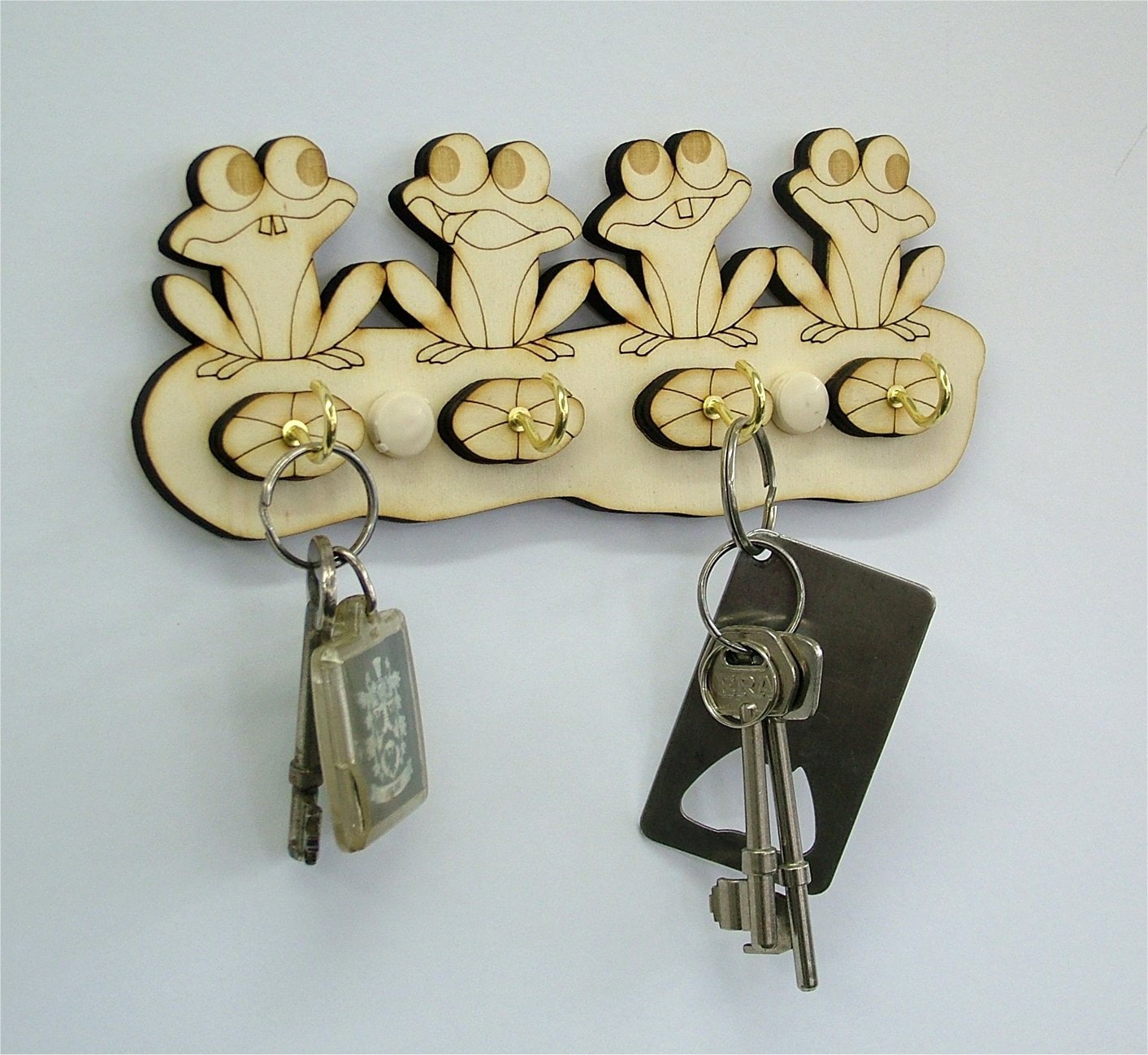 Wooden Key Holder 4 Frogs Key Holder 4 Key Brass Coloured Etsy
