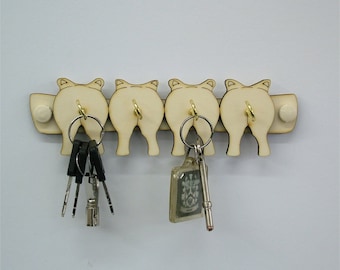 Wooden key Holder Key Hanger 4 Pigs 4 Hook Wooden Key Holder Wall Mounted Wedding Present Gift