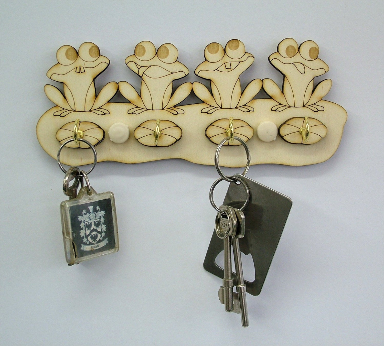 Wooden Key Holder 4 Frogs Key Holder 4 Key Brass Coloured Etsy