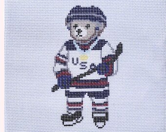 USA Hockey Bear Needlepoint Canvas | Olympic Hockey Ornament