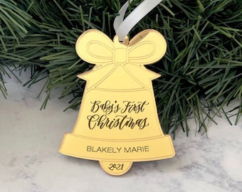 My First Christmas Ornament - Engraved Acrylic Ornament - Personalized Baby First Christmas Ornament - Christmas Bell Ornament